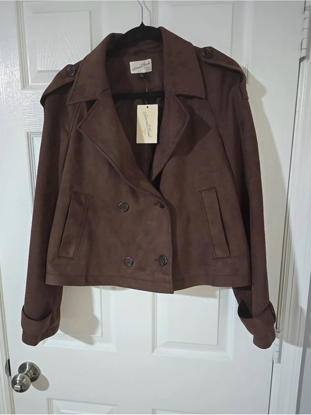 Universal Thread Brown suede boxy cropped trench jacket M